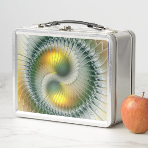 Yin Yang Green Yellow Abstract Colorful Fractal Metal Lunch Box