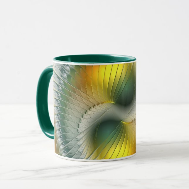 Yin Yang Green Yellow Abstract Colorful Fractal Mug (Front Left)