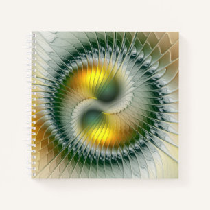 Yin Yang Green Yellow Abstract Colorful Fractal Notebook