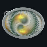 Yin Yang Green Yellow Abstract Colorful Fractal Oval Belt Buckle<br><div class="desc">A modern and very decorative variant.
Design for your belt buckle and more.</div>