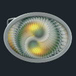 Yin Yang Green Yellow Abstract Colorful Fractal Oval Belt Buckle<br><div class="desc">A modern and very decorative variant.
Design for your belt buckle and more.</div>