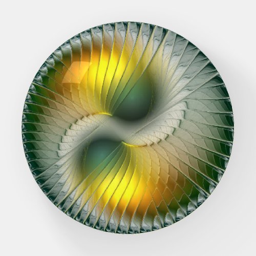 Yin Yang Green Yellow Abstract Colorful Fractal Paperweight