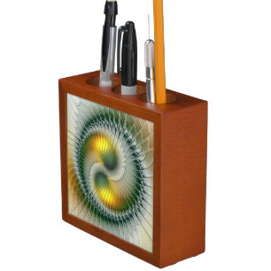 Yin Yang Green Yellow Abstract Colorful Fractal Pencil Holder