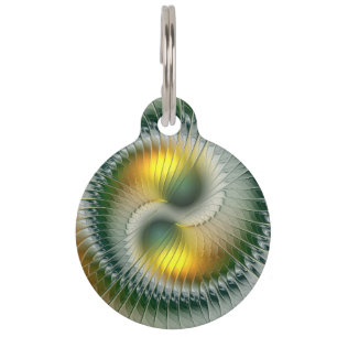 Yin Yang Green Yellow Abstract Colorful Fractal Pet ID Tag