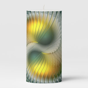Yin Yang Green Yellow Abstract Colorful Fractal Pillar Candle
