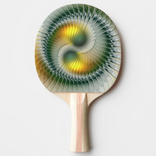 Yin Yang Green Yellow Abstract Colorful Fractal Ping Pong Paddle