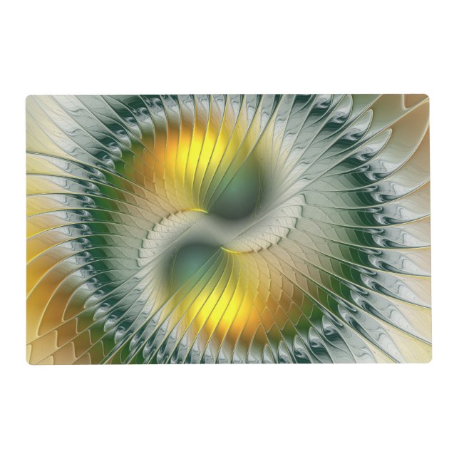 Yin Yang Green Yellow Abstract Colorful Fractal Placemat (Front)
