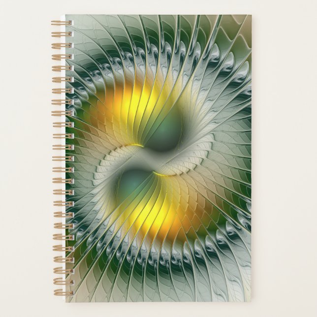 Yin Yang Green Yellow Abstract Colorful Fractal Planner (Front)