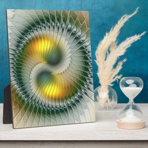 Yin Yang Green Yellow Abstract Colorful Fractal Plaque