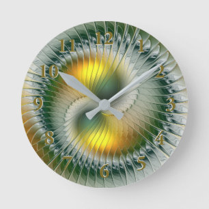 Yin Yang Green Yellow Abstract Colorful Fractal Round Clock
