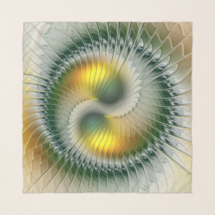 Yin Yang Green Yellow Abstract Colorful Fractal Scarf