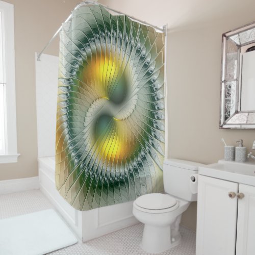 Yin Yang Green Yellow Abstract Colorful Fractal Shower Curtain