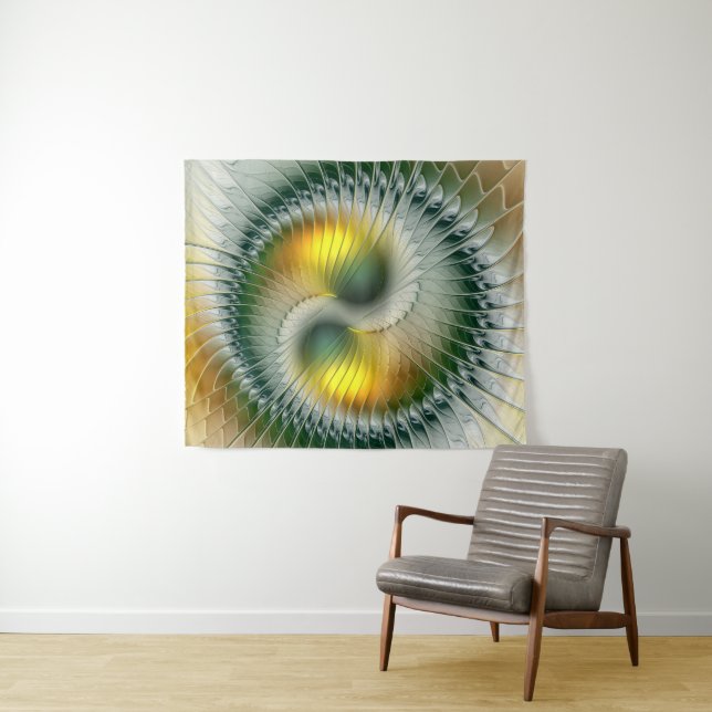 Yin Yang Green Yellow Abstract Colorful Fractal Tapestry (In Situ (Horizontal))