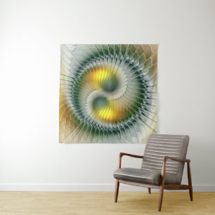 Yin Yang Green Yellow Abstract Colorful Fractal Tapestry