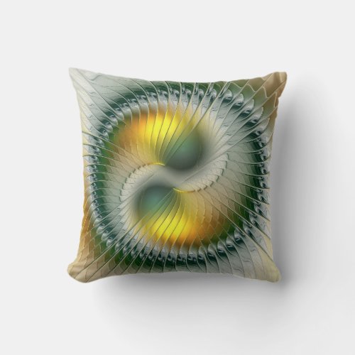 Yin Yang Green Yellow Abstract Colorful Fractal Throw Pillow