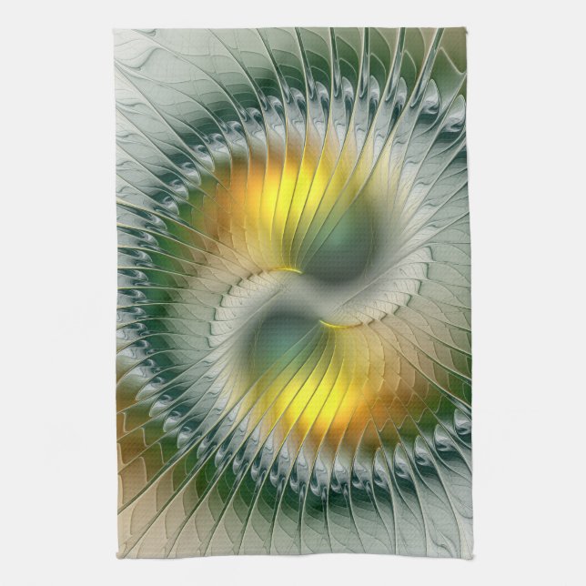 Yin Yang Green Yellow Abstract Colorful Fractal Towel (Vertical)