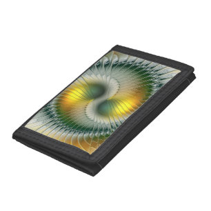 Yin Yang Green Yellow Abstract Colorful Fractal Tri-fold Wallet