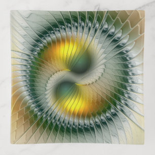 Yin Yang Green Yellow Abstract Colorful Fractal Trinket Tray