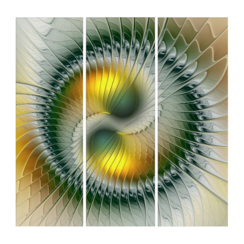 Yin Yang Green Yellow Abstract Colorful Fractal Triptych