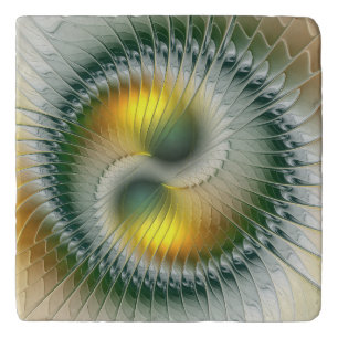 Yin Yang Green Yellow Abstract Colorful Fractal Trivet