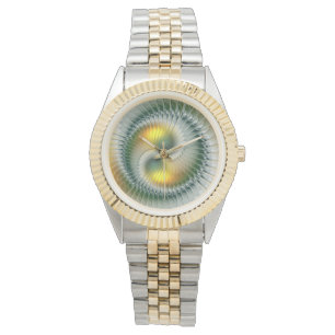 Yin Yang Green Yellow Abstract Colorful Fractal Watch