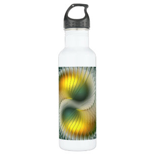 Yin Yang Green Yellow Abstract Colorful Fractal Water Bottle