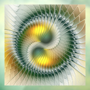 Yin Yang Green Yellow Abstract Colorful Fractal Window Cling