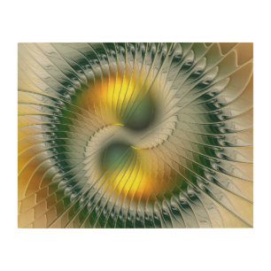 Yin Yang Green Yellow Abstract Colorful Fractal Wood Wall Art