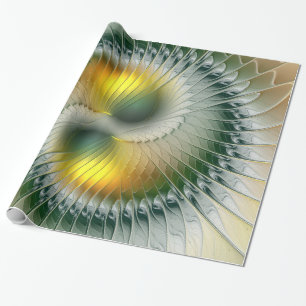 Yin Yang Green Yellow Abstract Colorful Fractal Wrapping Paper