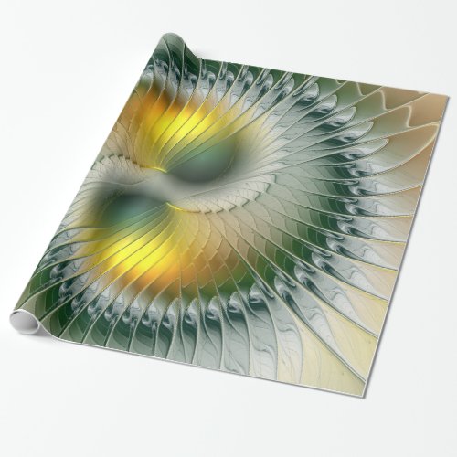 Yin Yang Green Yellow Abstract Colorful Fractal Wrapping Paper