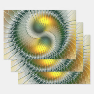 Yin Yang Green Yellow Abstract Colorful Fractal Wrapping Paper Sheets