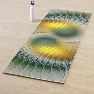 Yin Yang Green Yellow Abstract Colorful Fractal Yoga Mat