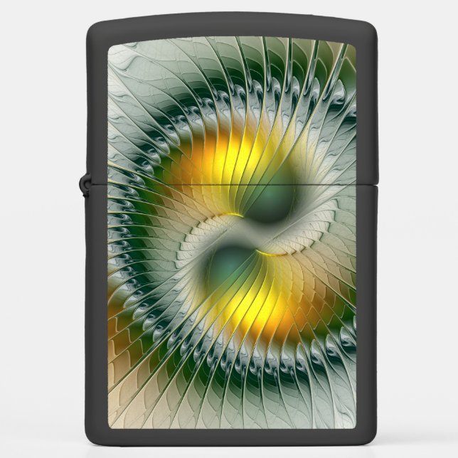 Yin Yang Green Yellow Abstract Colorful Fractal Zippo Lighter (Front)