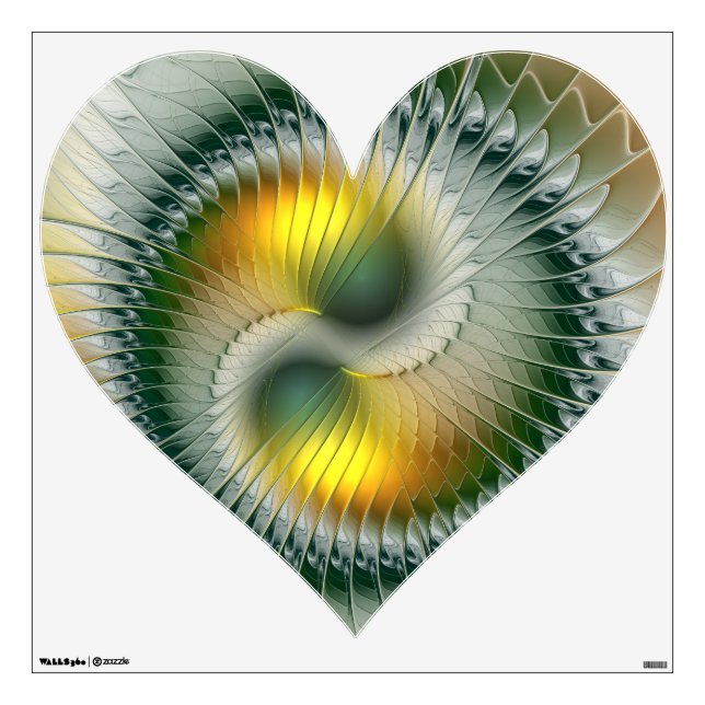 Yin Yang Green Yellow Abstract Fractal Art Heart Wall Decal (Front)