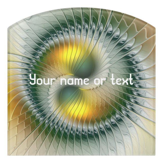 Yin Yang Green Yellow Abstract Fractal Own Name Door Sign (Contour Front)