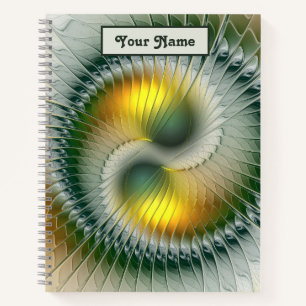 Yin Yang Green Yellow Abstract Fractal Own Name Notebook