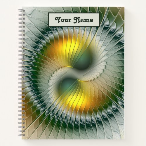 Yin Yang Green Yellow Abstract Fractal Own Name Notebook