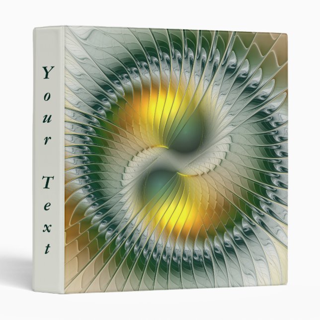 Yin Yang Green Yellow Abstract Fractal Own Text 3 Ring Binder (Front/Spine)