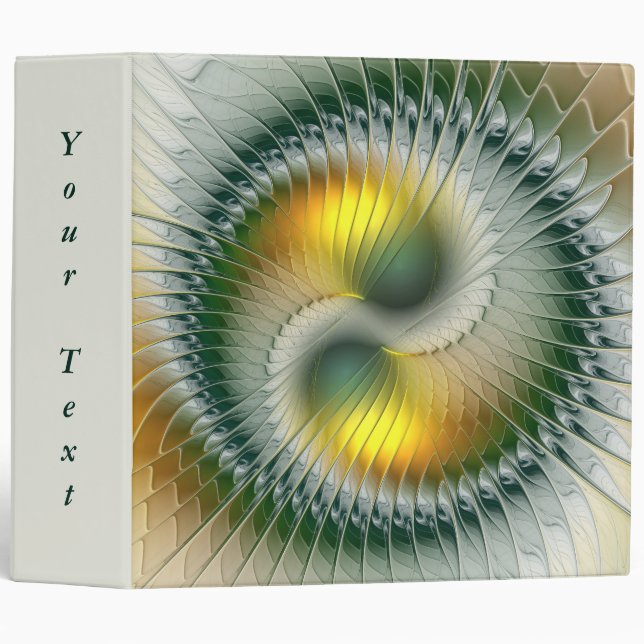 Yin Yang Green Yellow Abstract Fractal Own Text 3 Ring Binder (Front/Spine)