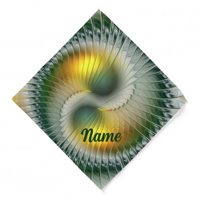 Yin Yang Green Yellow Abstract Fractal Pet Bandana (Front)