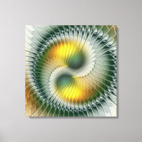 Yin Yang Green Yellow Abstract Fractal Triptych Canvas Print
