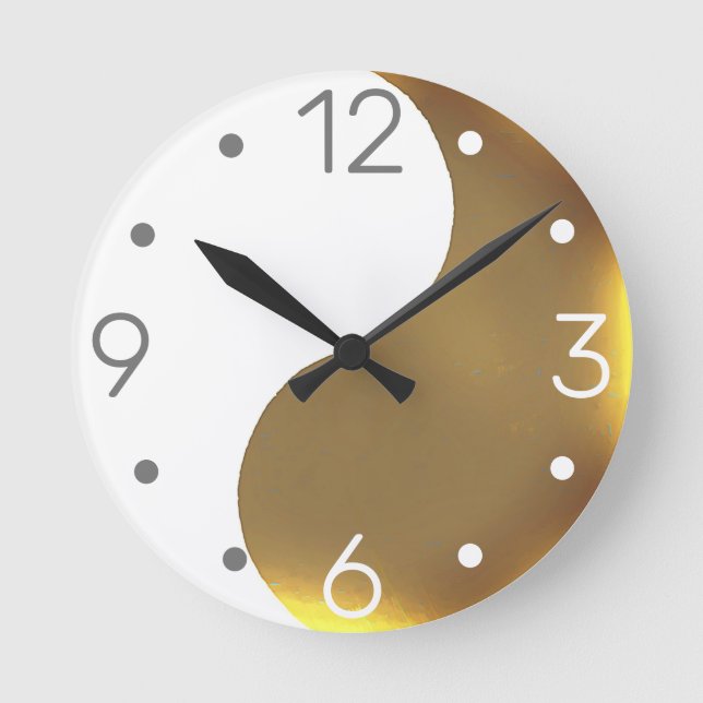 Yin Yang  - grunge golden & white Round Clock (Front)