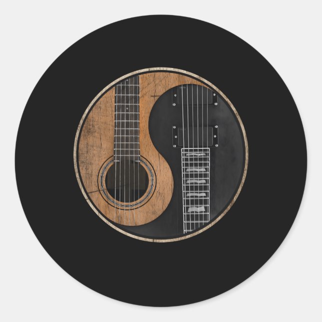 Yin Yang Guitar Classic Round Sticker (Front)