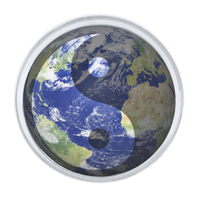 Yin-Yang Harmony on Our Planet  Silver Finish Lapel Pin (Front)