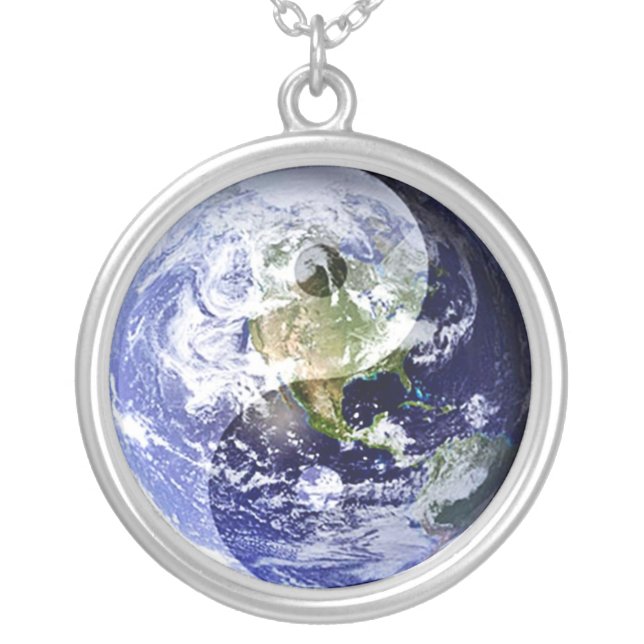 Yin-Yang Harmony on Our Planet Silver Plated Necklace (Front)
