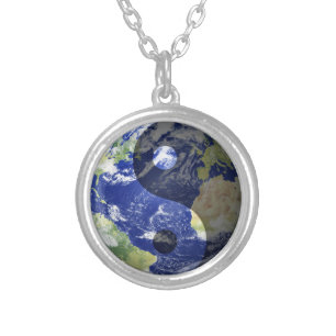 Yin-Yang Harmony on Our Planet Silver Plated Necklace
