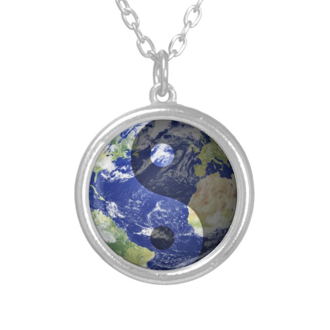 Yin-Yang Harmony on Our Planet Silver Plated Necklace (Front)