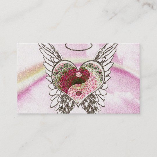 Yin Yang Heart Angel Wings Watercolor Business Card - 