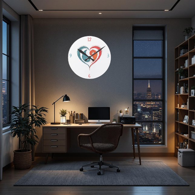 Yin Yang Heart Artistic  Round Clock (Creator Uploaded)