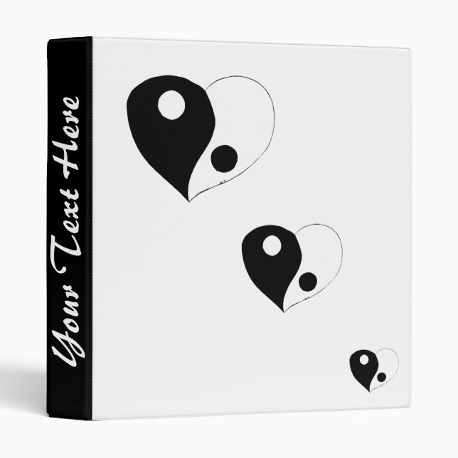 Yin Yang Heart (B/W) 3 Ring Binder (Front/Spine)